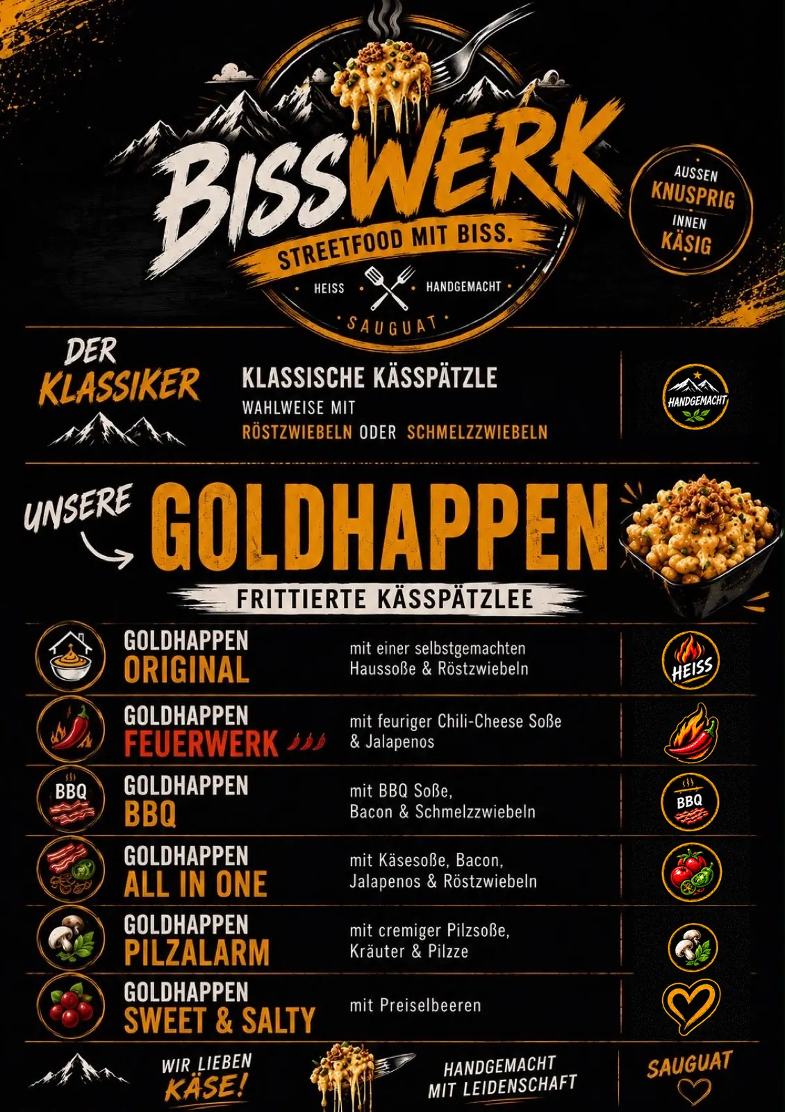 Speisekarten-Plakat von Bisswerk mit allen Gerichten